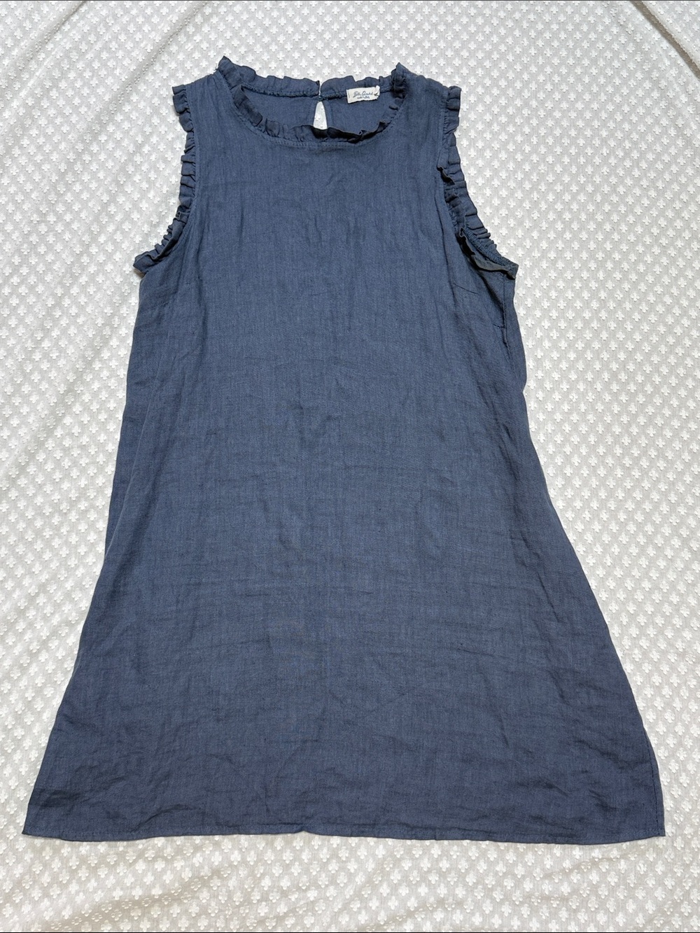 Blu Orchid Blue Linen Ruffle Sleeve and Neck Trim Swing Dress Size Large